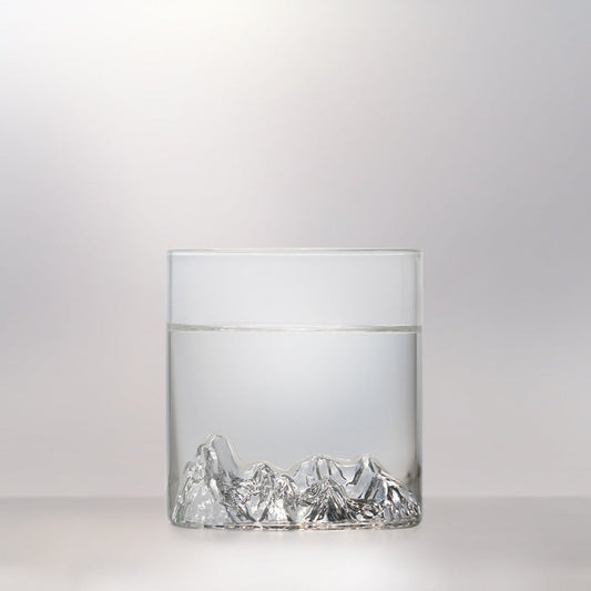 Front view of MTNPK Bugaboos tumbler with handblown 3D peaks, available at Greenbriar Market in Calgary