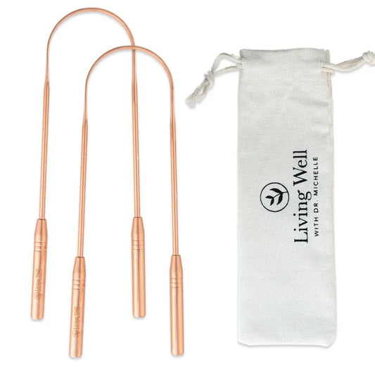 Copper tongue scraper two pack with storage bag