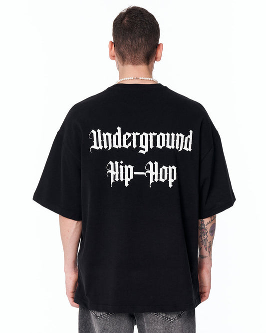 Underground Hip Hop Oversized Black T-Shirt in black cotton streetwear style