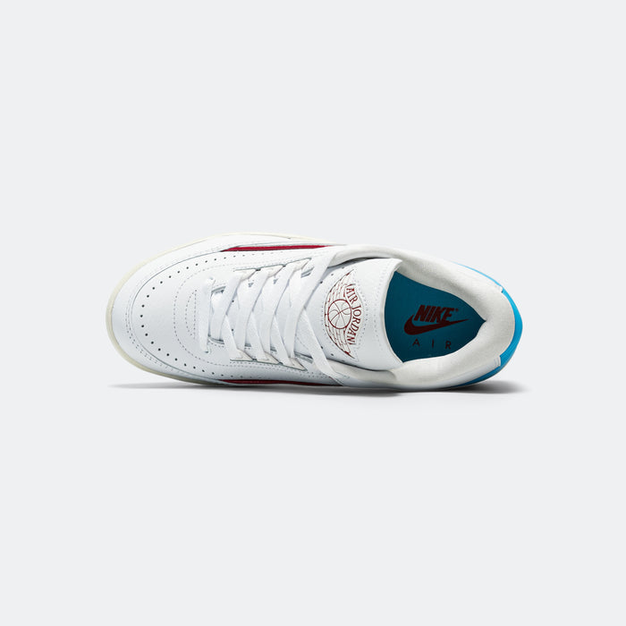 Womens Air Jordan 2 Retro Low - White/Gym Red-Dk Powder Blue-Sail