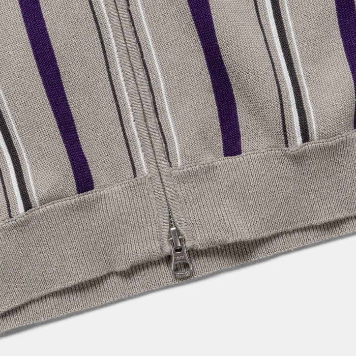 Zip Knit Stripe Polo - Light Grey